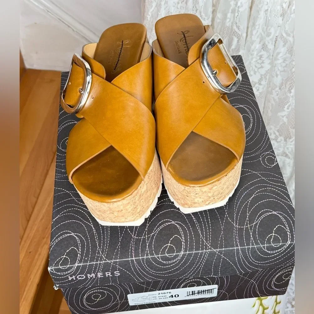 Homers x Free People Platform Buckle Slide Sandals in Brown